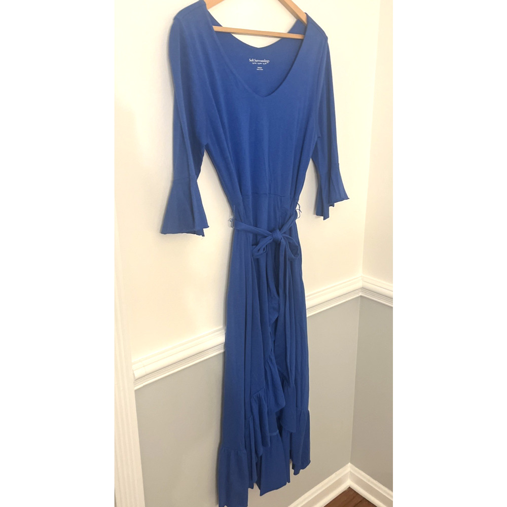 Soft Surroundings Springtime Ruffleneck Dress Medium Blue - Picture 8 of 11